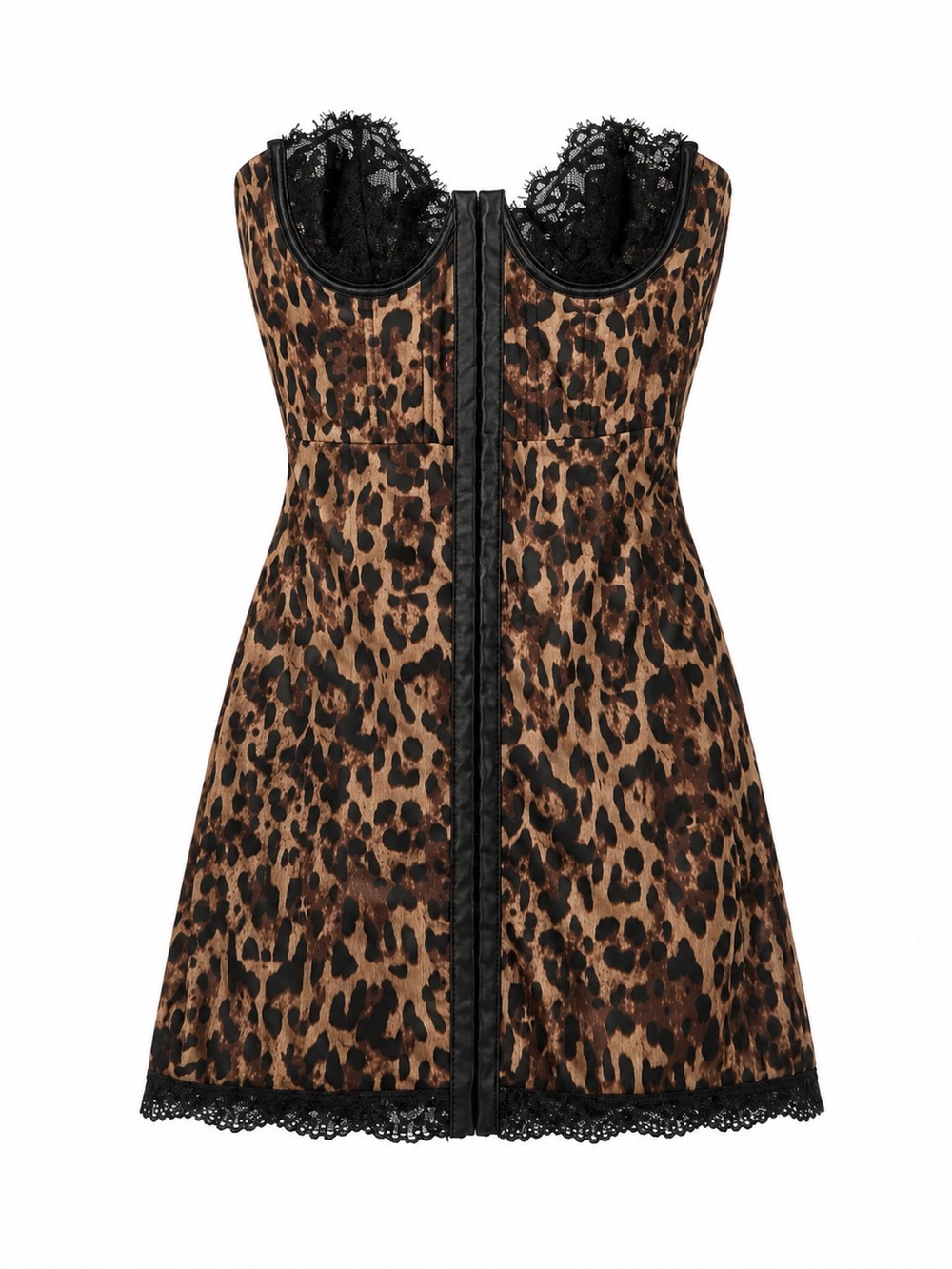 Leopard Print Bustier Dress with Lace Trim